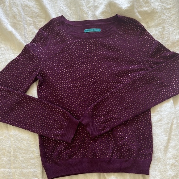 Alice and Olivia beaded CRYSTAL RHINESTONE Cardigan sweater PURPLE - Picture 3 of 7